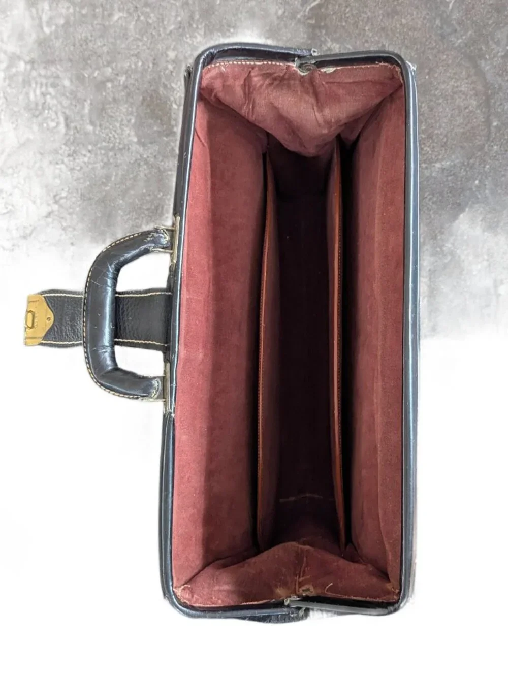 Vintage Black Leather Hinged-Mouth Briefcase - with Lock